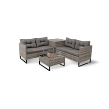 Palma Rattan Corner Fire Pit 4 Seater in Grey