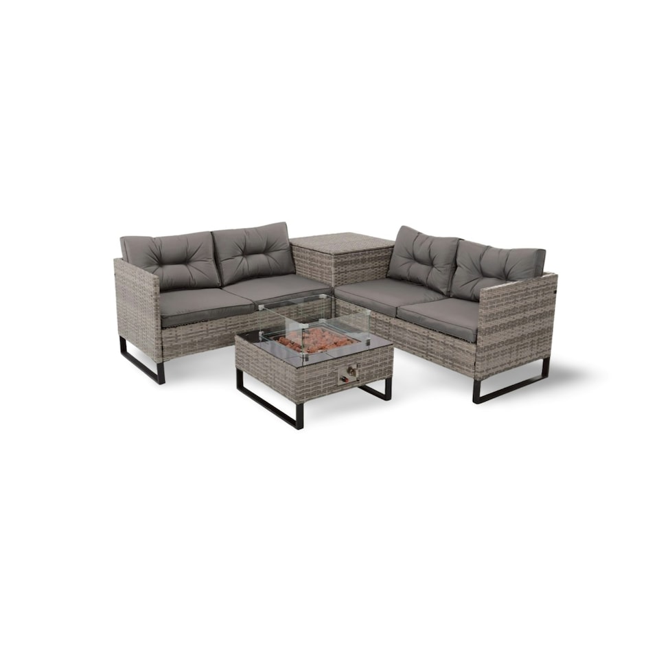 image 1 of Palma Rattan Corner Fire Pit 4 Seater in Grey