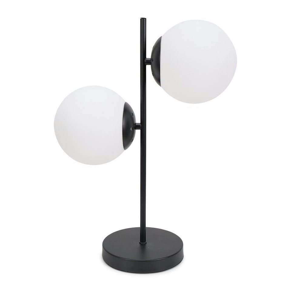 image 1 of ValueLights Jas Opal White Frosted Glass Globe Shades 2 Way Black Table Lamp | Black