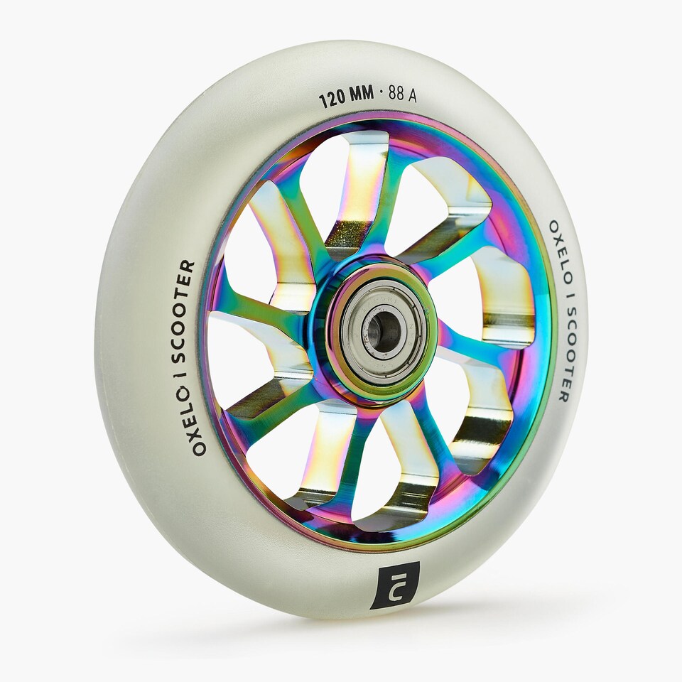 image 1 of Decathlon 120 mm Alu Core PU Freestyle Scooter Wheel - Neochrome/Transparent