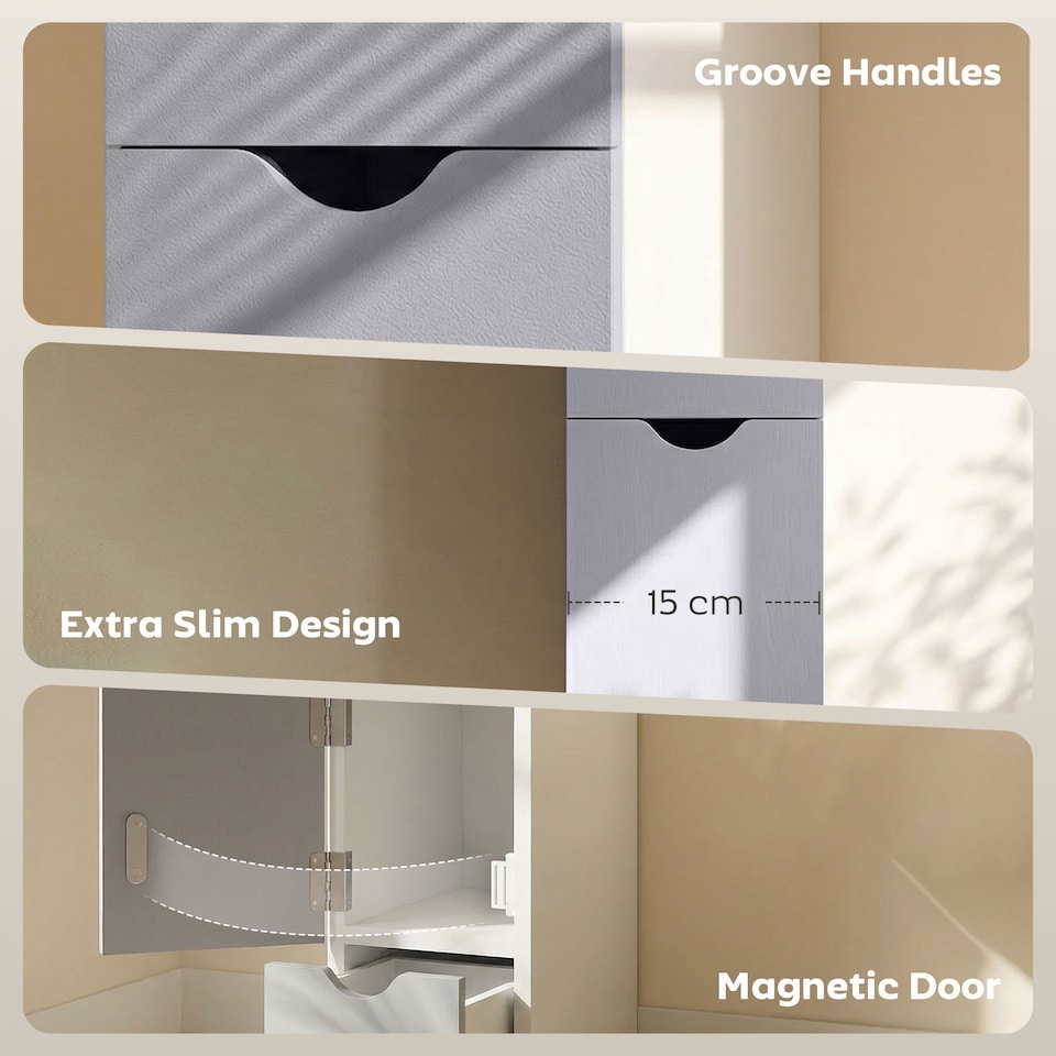 image 1 of HOMCOM Tall Bathroom Storage Cabinet with Shelf and Drawers, White, Grey