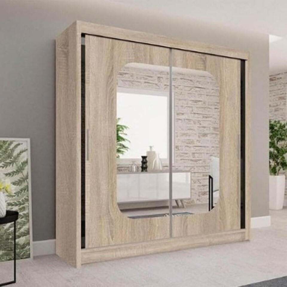 image 1 of Modern Sliding Wardrobe 120/150/180/203cm White/Black/Grey/Oak Brown | 120cm