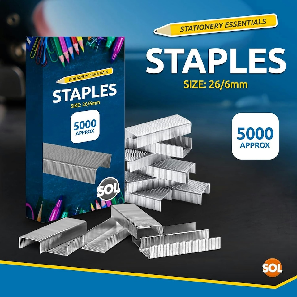 image 1 of SOL 5000pk Staples for Multipurpose Use, Staples 26/6 Standard Size