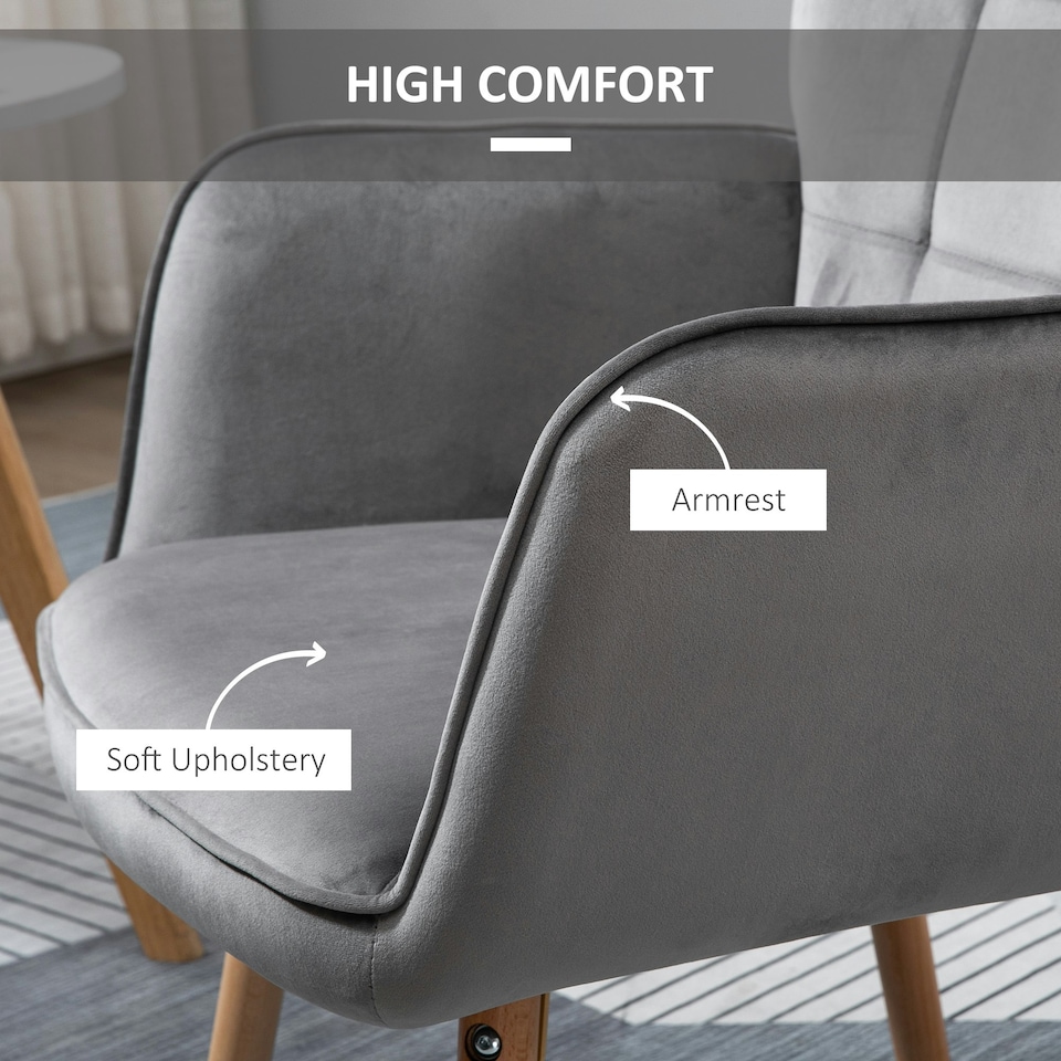 image 1 of HOMCOM Upholstered Tufted Wingback Armchair with Seat Padding, Grey