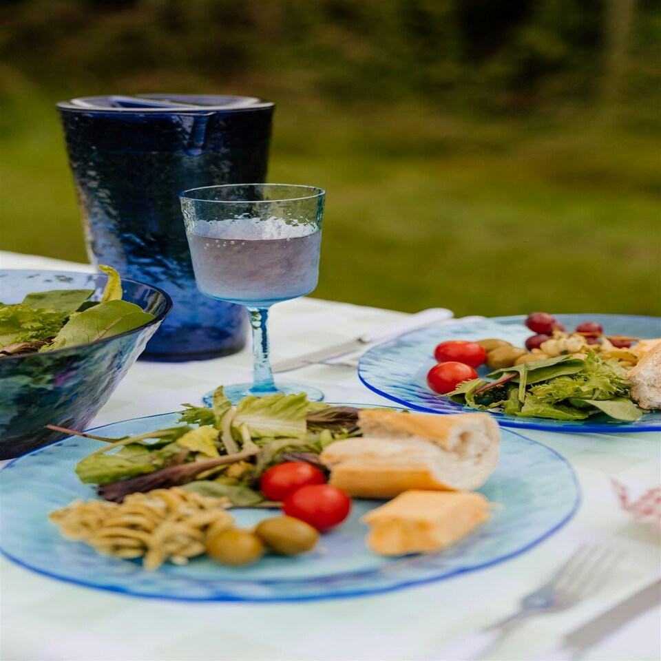image 1 of Acrylic 10 Inch Stackable Plates, BPA Free 6 Pack Set Blue