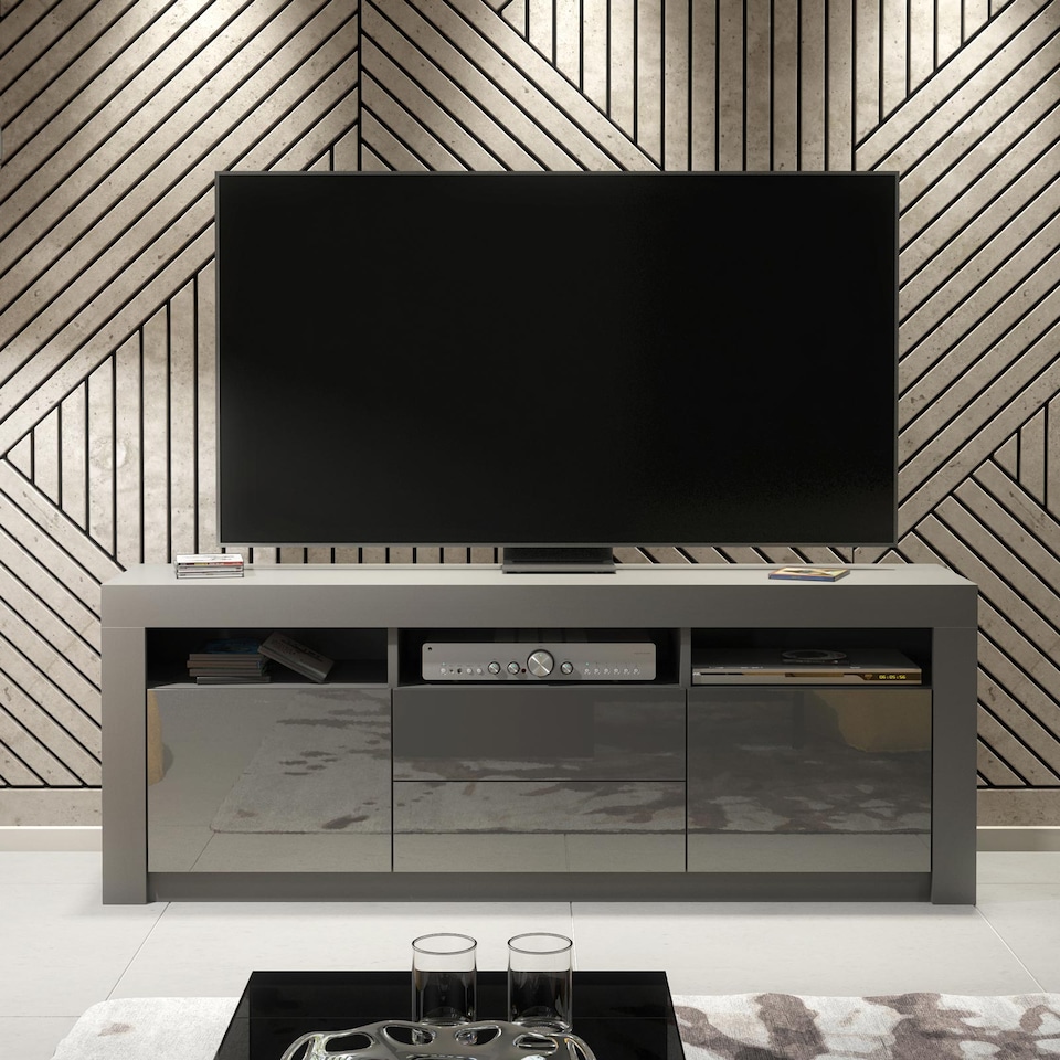 image 1 of TV Unit TV Stand Media Cabinet Sideboard Grey High Gloss Storage 160cm