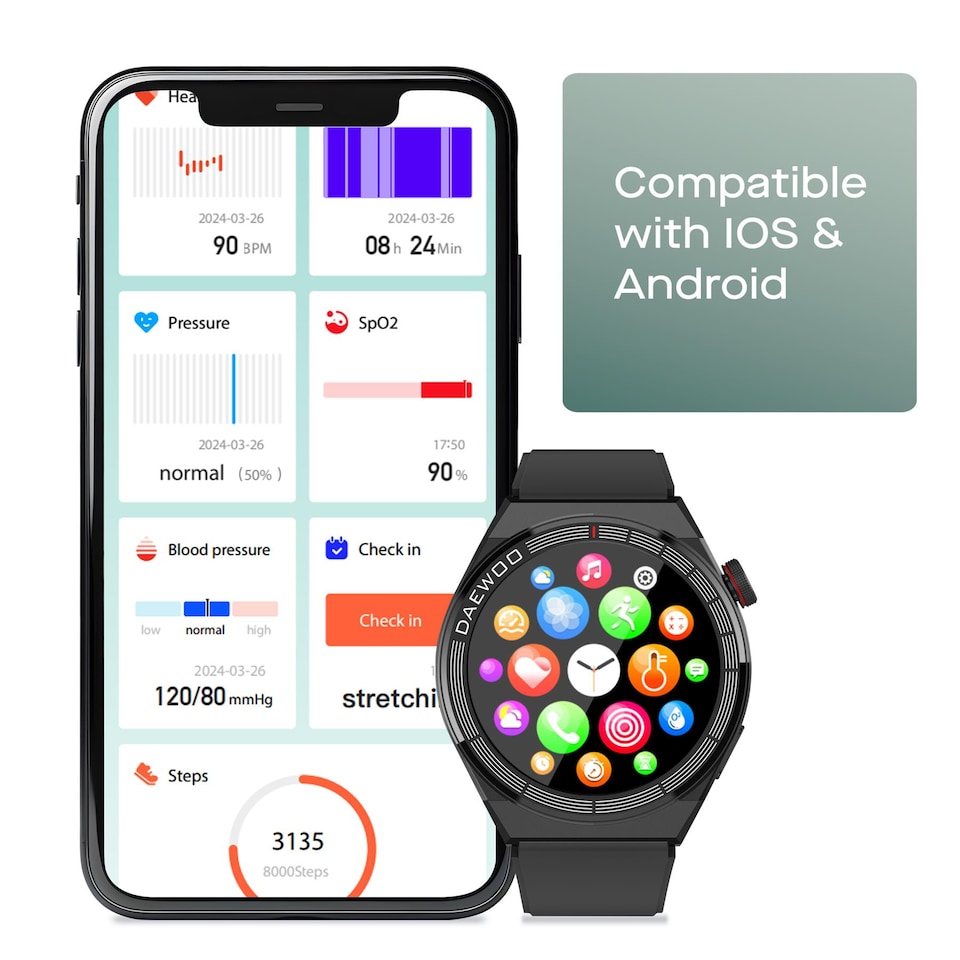 image 1 of Daewoo CNX Smartwatch Calls, Notifications & Fitness Tracking - Black