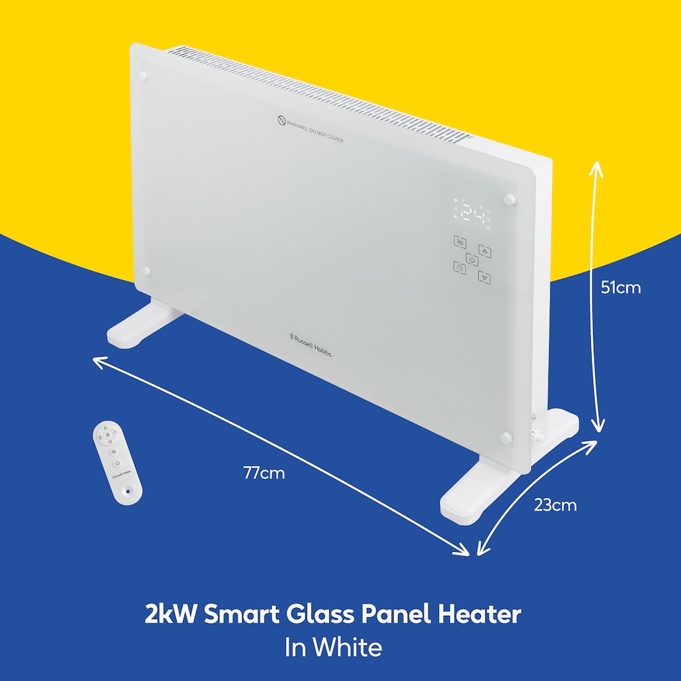 image 1 of Russell Hobbs RHPANH2006W Glass Panel Electric Heater 2000W Smart Wi-Fi Enabled in White