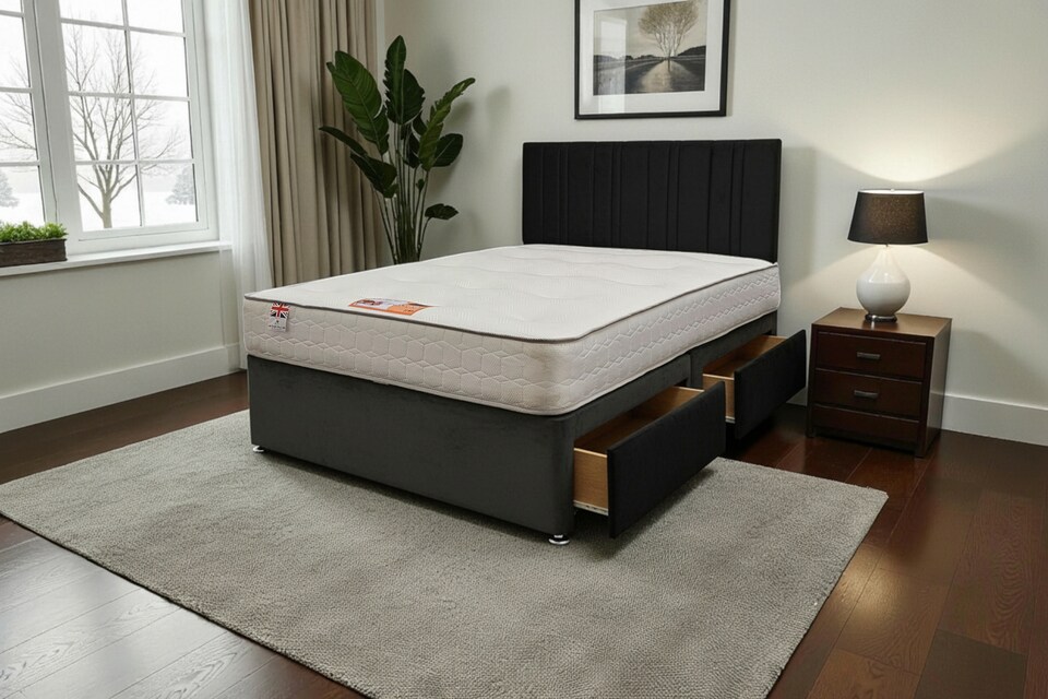 image 1 of SKY Plush Bed Set With Mattress, 2 Drawers Same Side & 24"Headboard