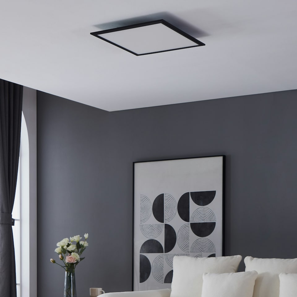 image 1 of EGLO Salobrena 1 Ultra-Slim Modern Black Square LED Ceiling Light WBS Black