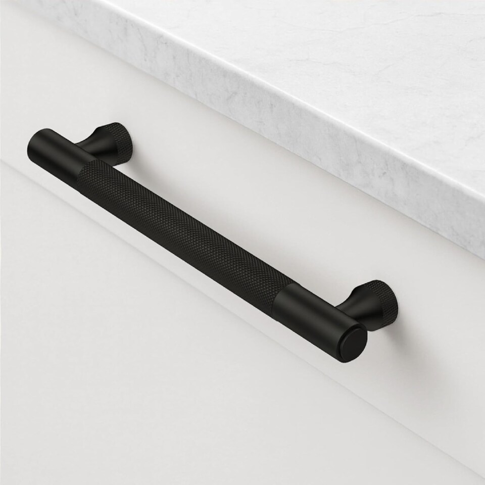 image 1 of Pushka Home Solid Brass Knurled Bar Handle 224mm - Black
