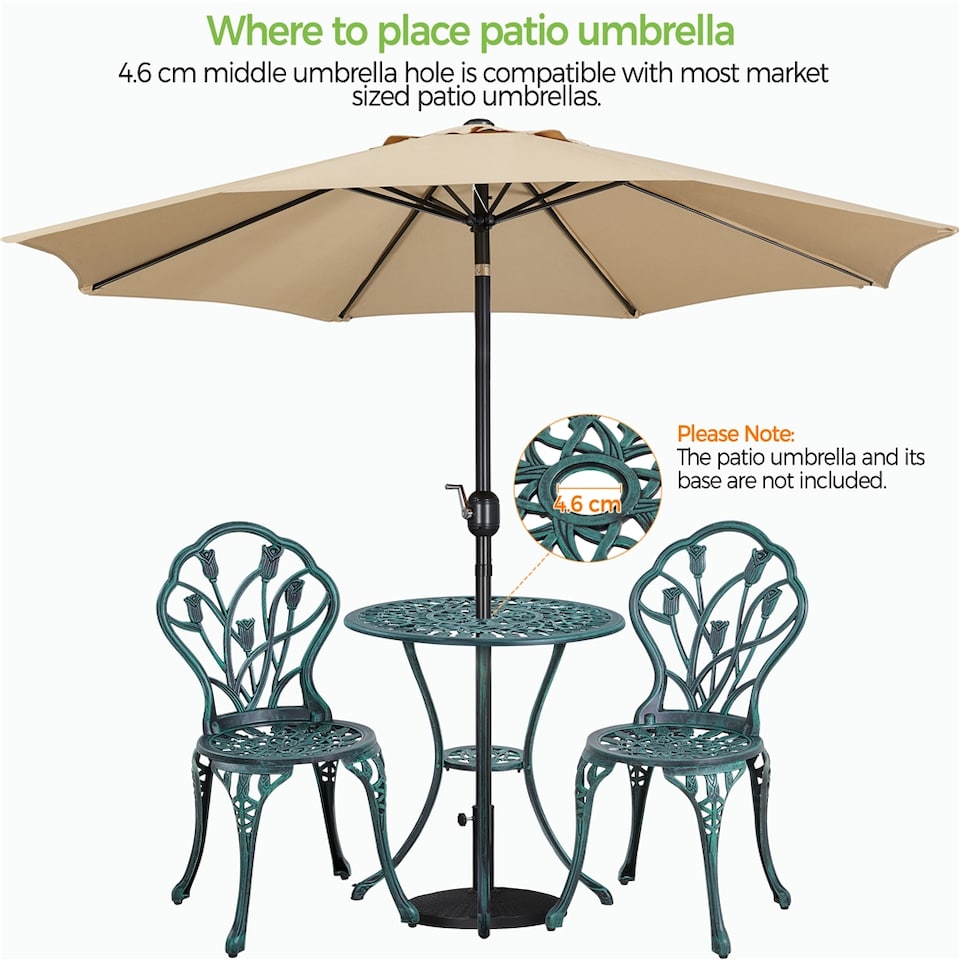 image 1 of Yaheetech 3 Piece Patio Bistro Table Set with Umbrella Hole-Green | Green | Green | 1