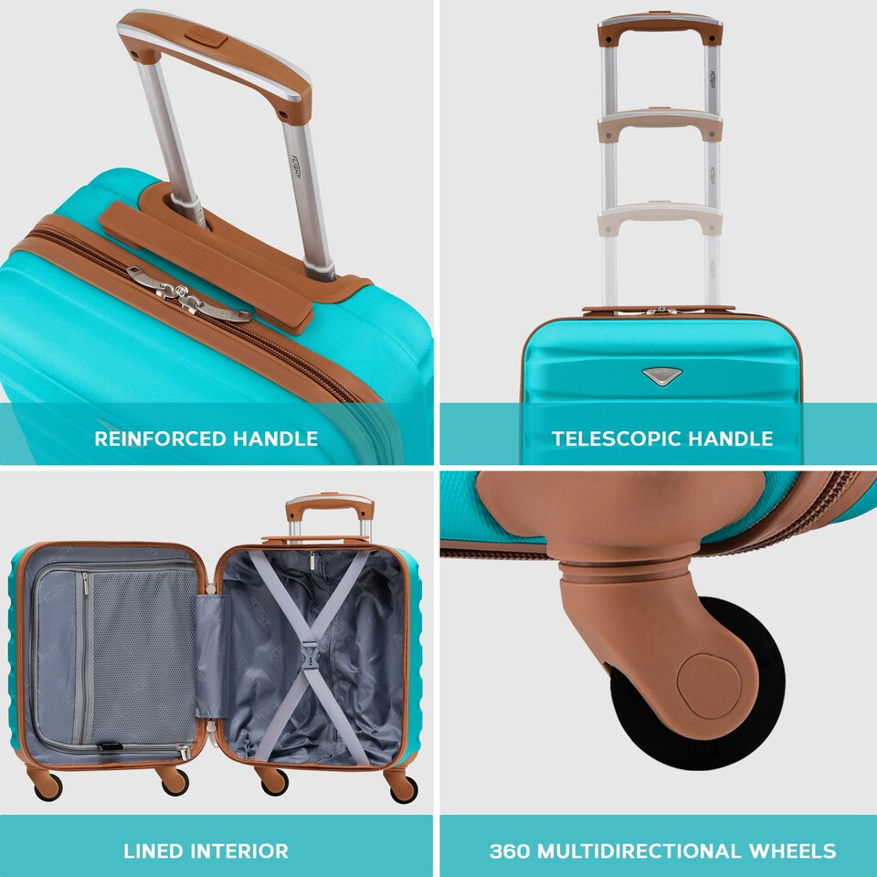 image 1 of Flight Knight Suitcase Sets 3 Piece, Large Suitcase, Extra Large Suitcase, easyJet Cabin Bag 45x36x20cm Underseat Carry On, 100+ Airlines Approved - BA, Ryanair Blue | Aqua/Tan | Large