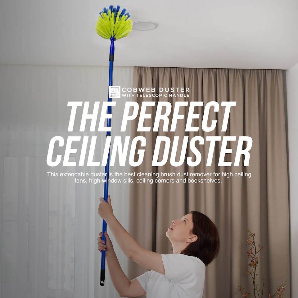 image 1 of Domed Cobweb Duster with Telescopic Handle Long Reach Ceiling & Corner Duster