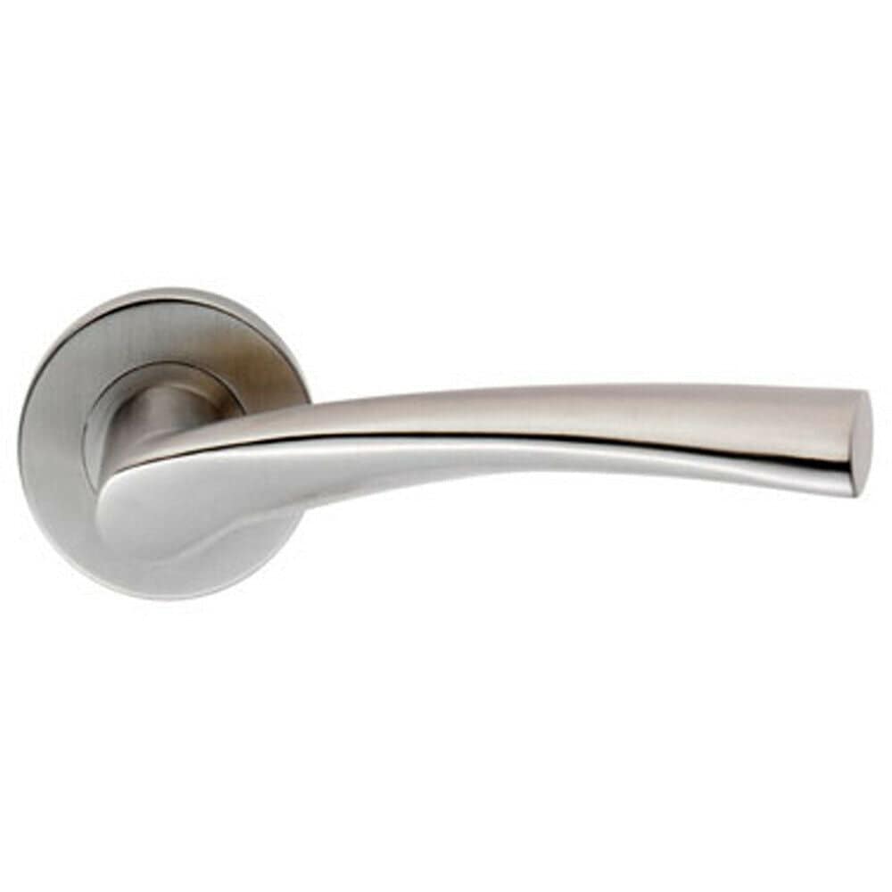 Loops PAIR Twisted Angular Design Handle on Round Rose Concealed Fix Satin Steel in Metallics