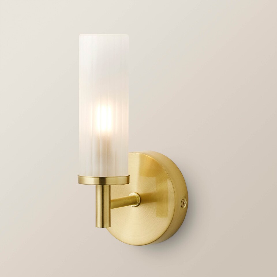 image 1 of ValueLights Canya Pair Gold IP44 Frosted Glass Wall Lights & Bulbs | Gold