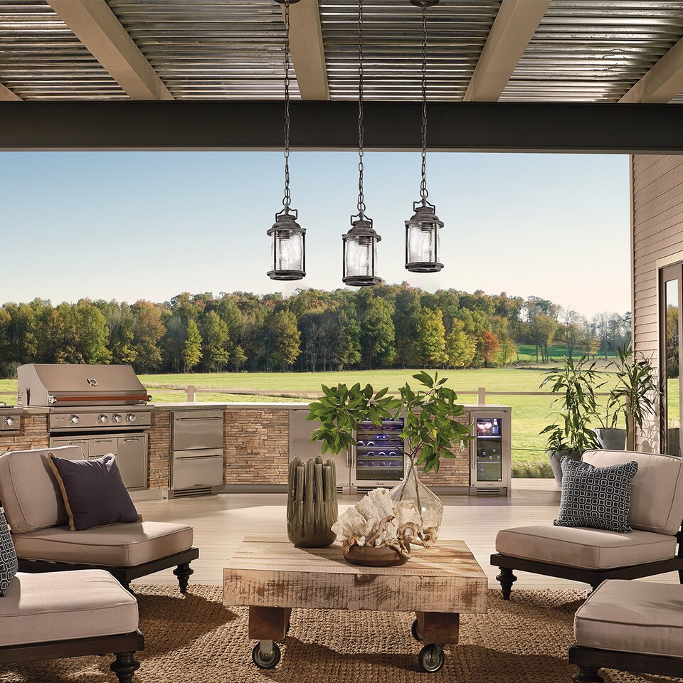 image 1 of Ashland Bay 1 Light Small Outdoor Ceiling Chain Lantern Zinc IP44, E27