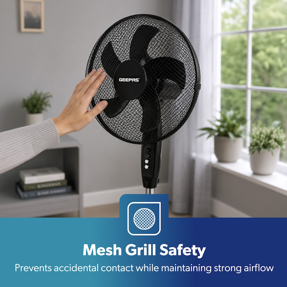 image 1 of GEEPAS 16 inch 5 Blades Pedestal Free Standing Fan 45W, Black