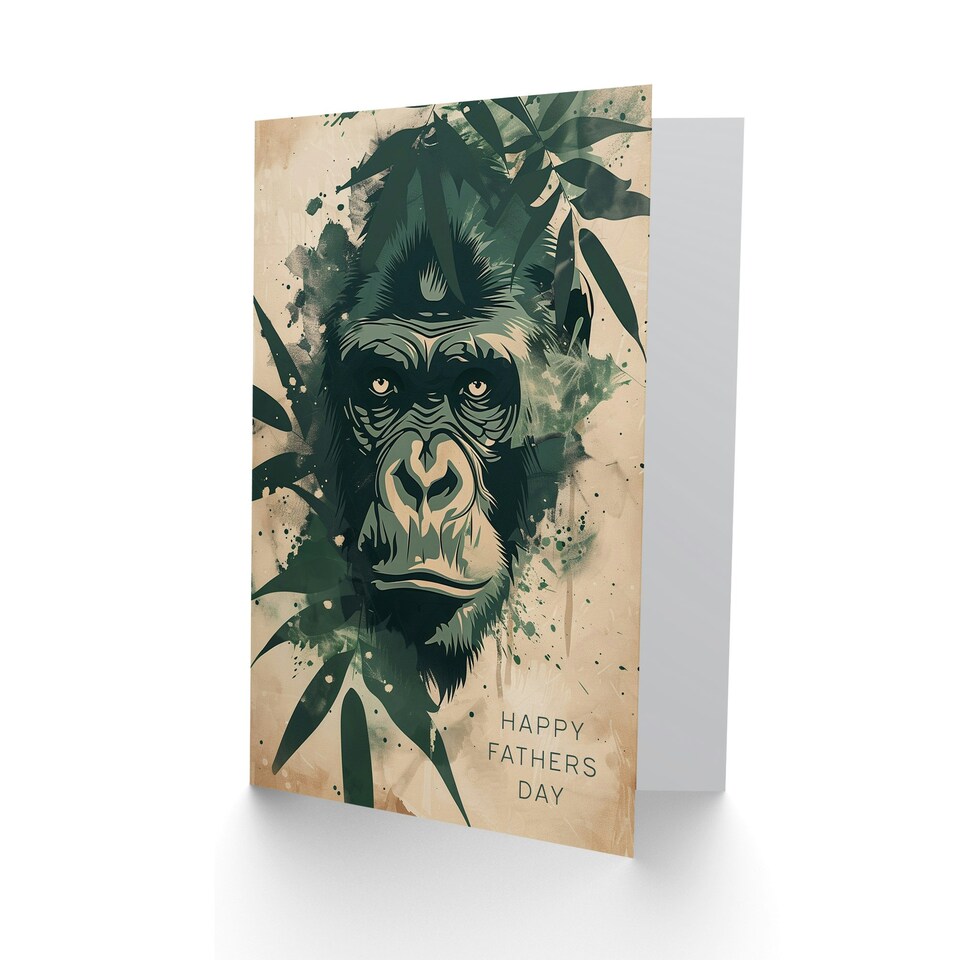 image 1 of Jungle Abstract Green Leaves Gorilla Fathers Day Dad Card