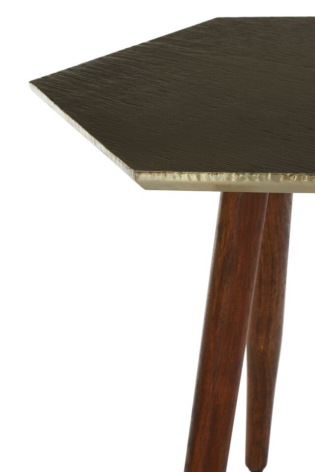 image 1 of Textured Hexagonal Wooden Side Table,Sheesham Wood Settee Side Table,Bedside Table With Rubber Tipped Legs | Grey