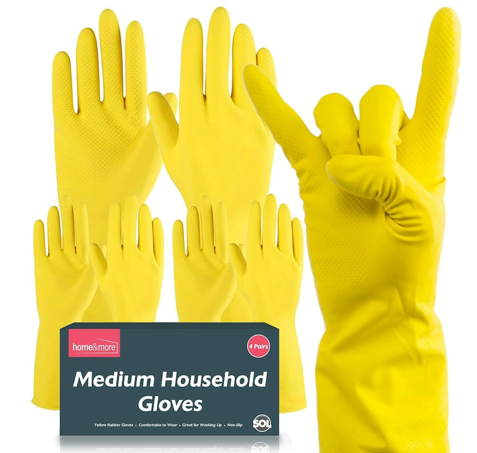 image 1 of SOL 4 Pairs Medium Household Gloves, Yellow Heavy Duty Rubber Gloves Yellow