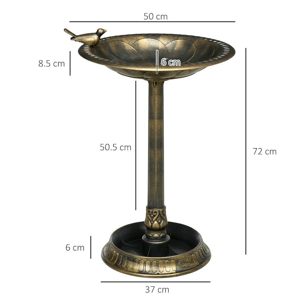image 1 of Outsunny 72cm Tall Bird Bath with Bird Decoration for Garden, Bronze Tone