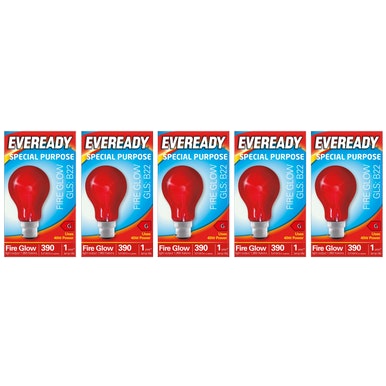4x 60W Red Fireglow GLS Light Bulbs - Flame Effect For Electric Fires, Bayonet BC B22, 230V