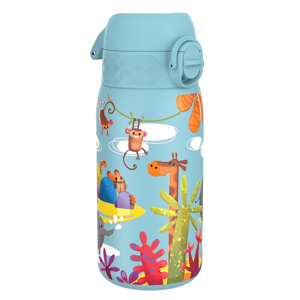 image 1 of Leak Proof Kids Water Bottle, Stainless Steel, 400ml (13oz) | Blue | Safari | One Size