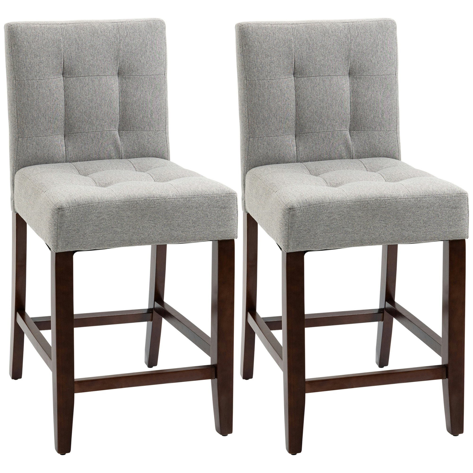 Homcom Modern Fabric Bar Stools Set Of 2 Bar Chairs With Back Grey