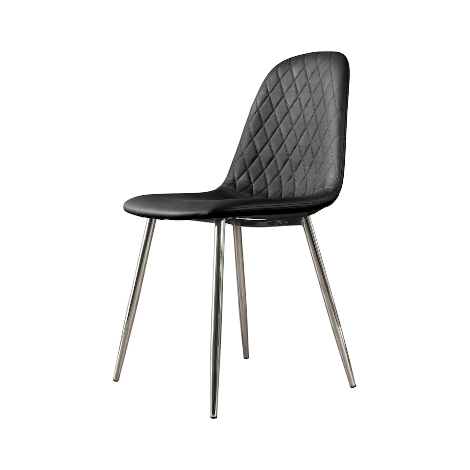 image 1 of Furniturebox 2x Corona Silver Leg Black Faux Leather Dining Chair