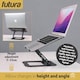 image 7 of Futura Laptop Stand Adjustable Portable Riser, Grey Foldable Aluminium Holder for MacBook AirPro and 11 to 17 inch Laptops | Grey | Grey | One Size | 1