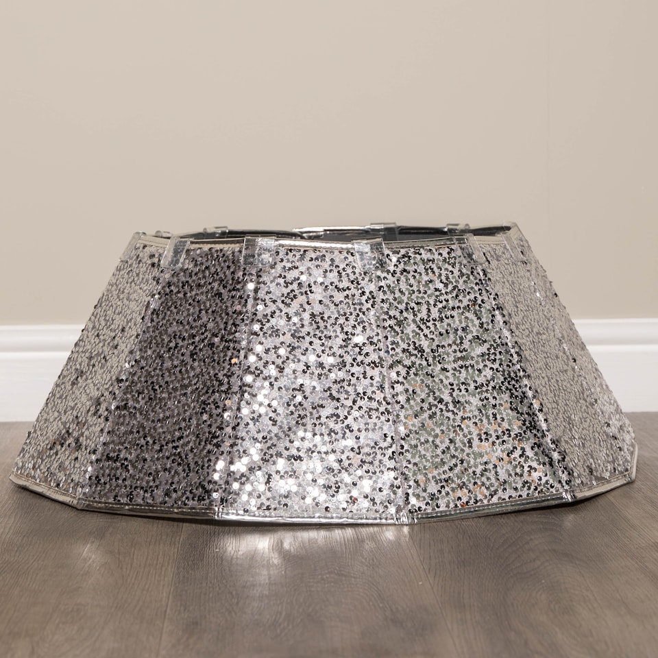 image 1 of 40cm/68cm Silver Fabric Folding Christmas Tree Skirt Decoration with Sequins