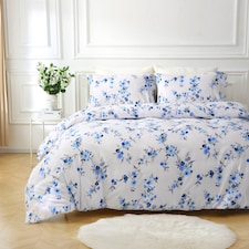 Sakura Blossom Soft Easy Care Bed Linen Bedding Duvet Cover Quilt Set With Pillow Cases | Blue | King