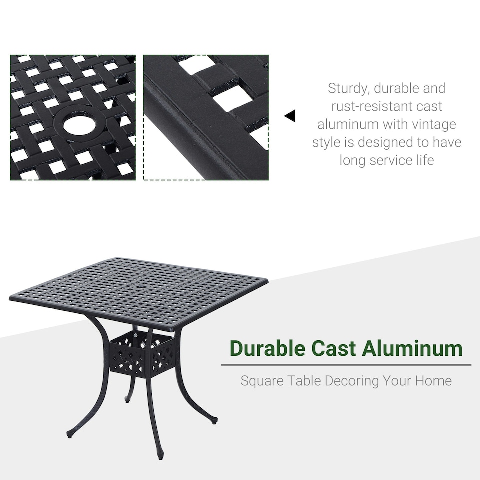 image 1 of Outsunny Square Aluminium Outdoor Garden Dining Table with Hole