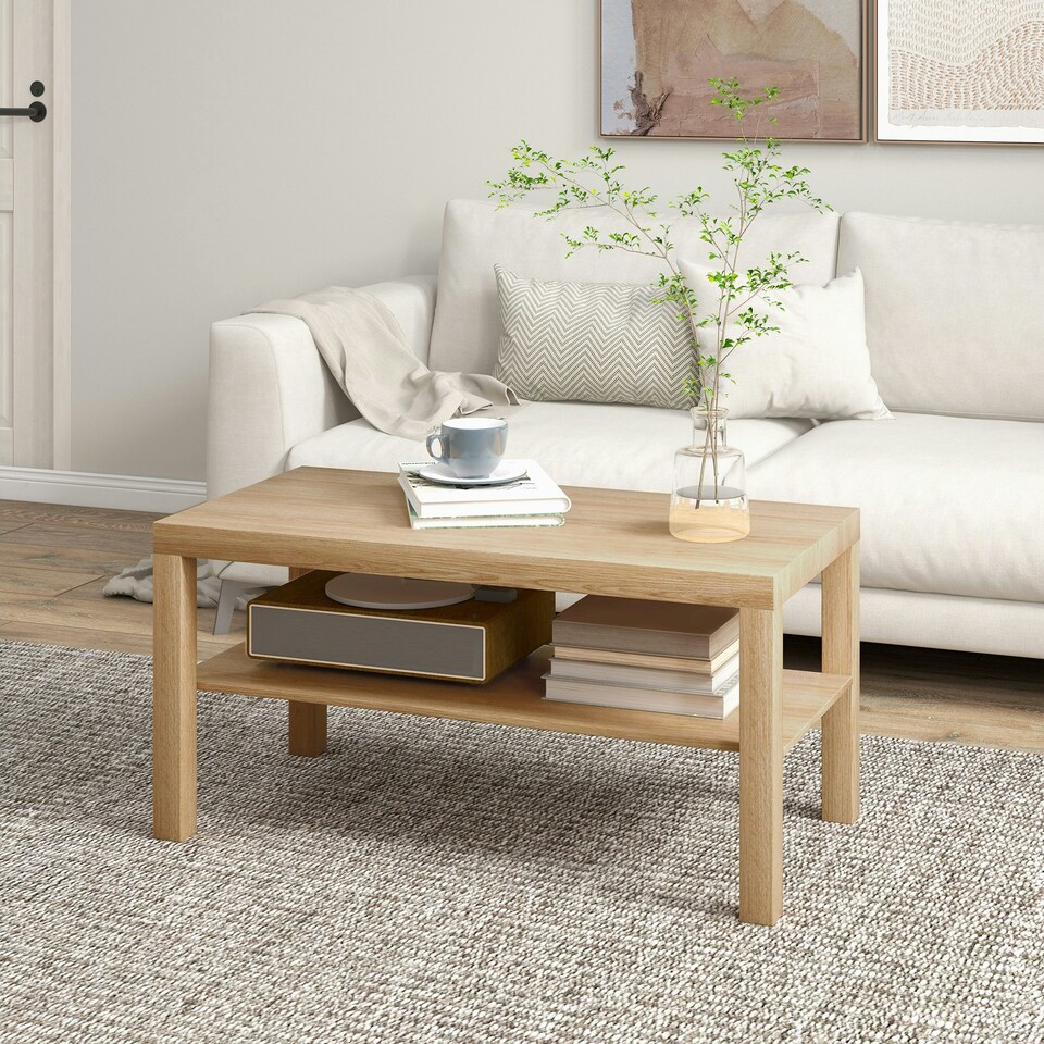 image 1 of HOMCOM Coffee Table with Storage Shelf, Rectangular Centre Table, Natural 