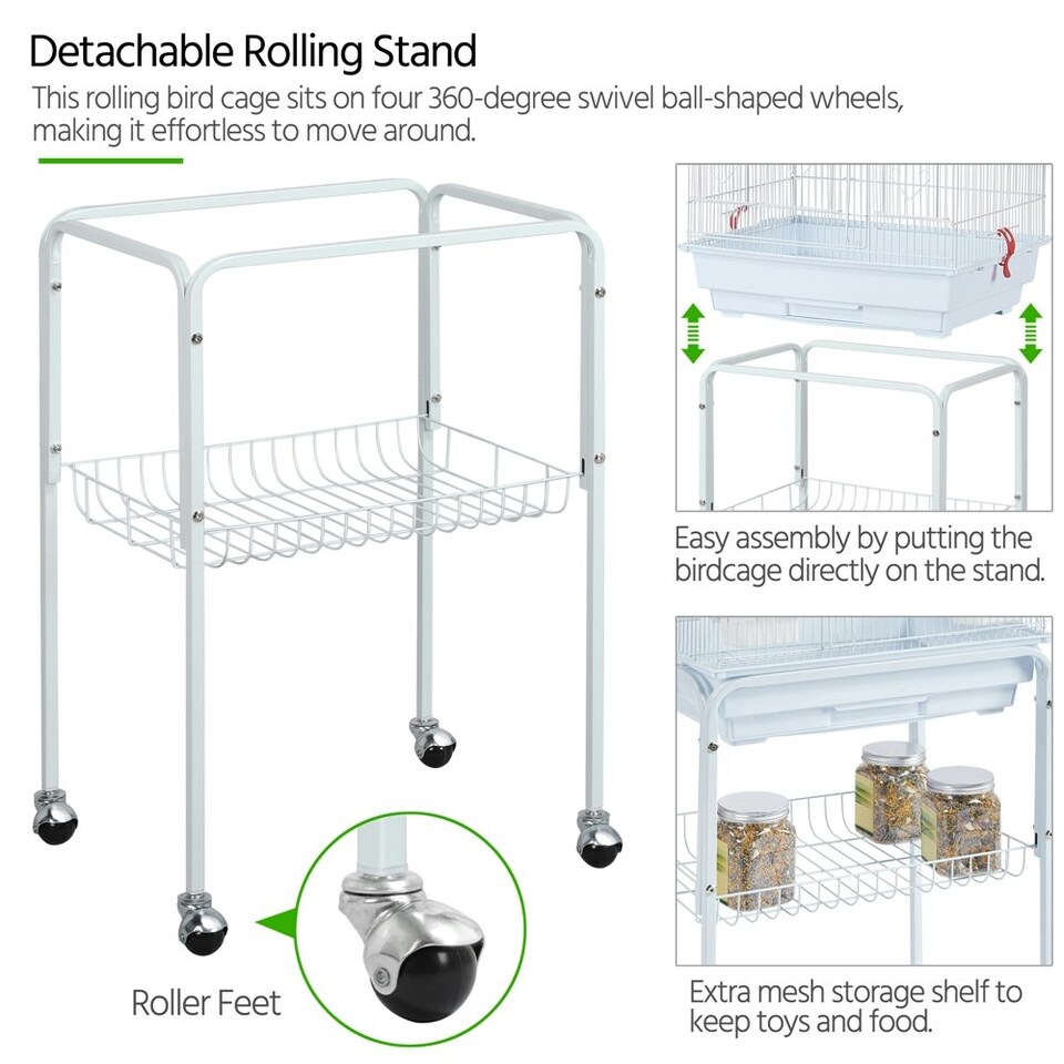 image 1 of Yaheetech 158.5 cm Tall Roof Top Birdcage with Rolling Metal Stand White