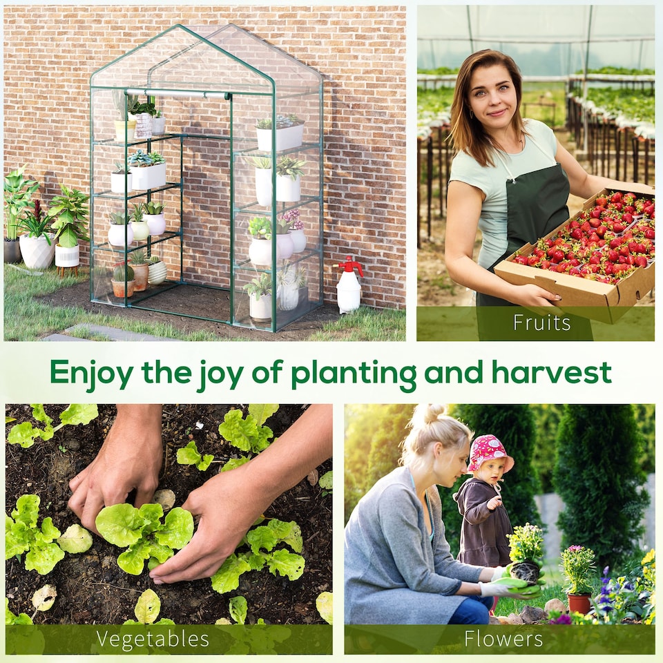 image 1 of Outsunny Walk In Greenhouse Garden Clear PVC Frame Shelves Reinforced Plant Grow
