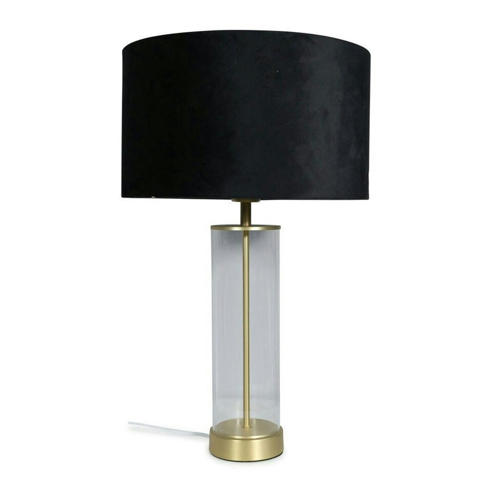 image 1 of ValueLights Clear Tube and Gold Metal Bedside Table Lamp with a Black Velvet Shade