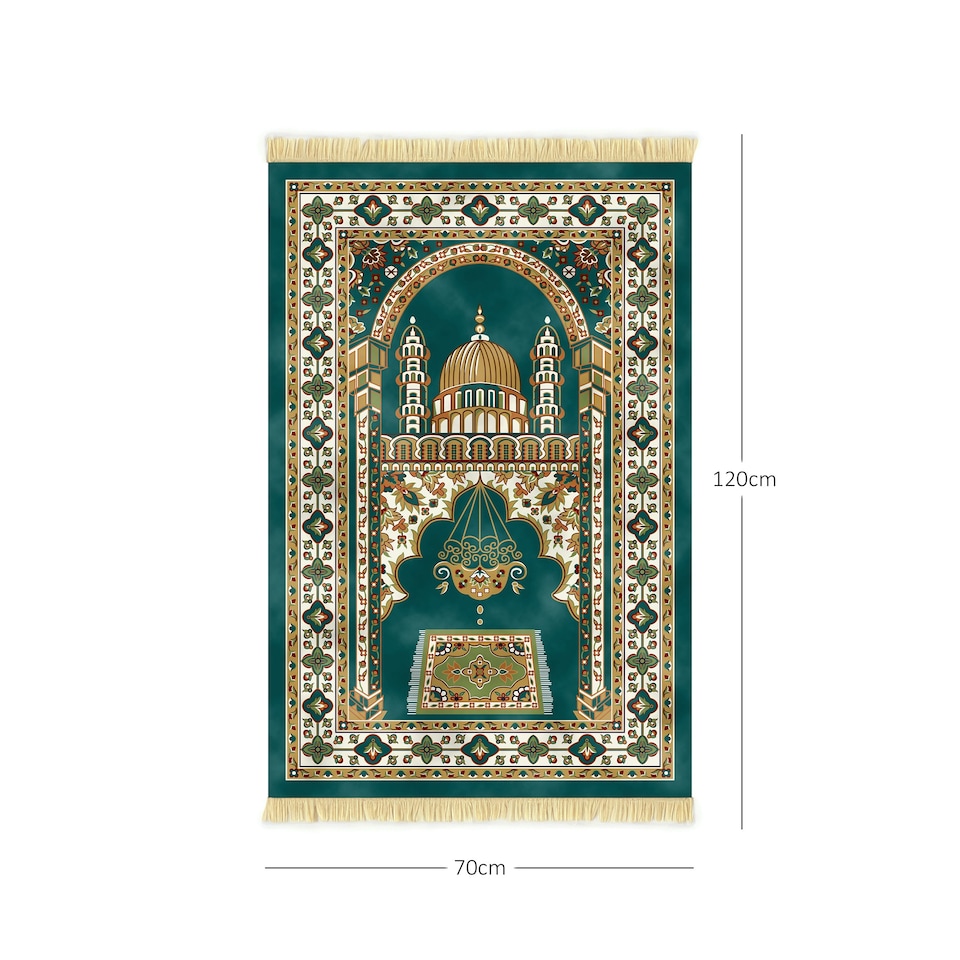 image 1 of Velvet Prayer Mat - Blue and Green Blue
