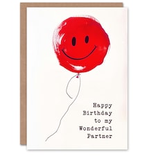 Wonderful Simple Smiley Face Red Balloon Partner Birthday Card