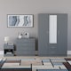 image 2 of Vida Designs Riano 3 Piece Bedroom Set (1 Drawer Bedside Chest, 4 Drawer Chest, 3 Door 2 Drawer Mirrored Wardrobe), Grey (5)