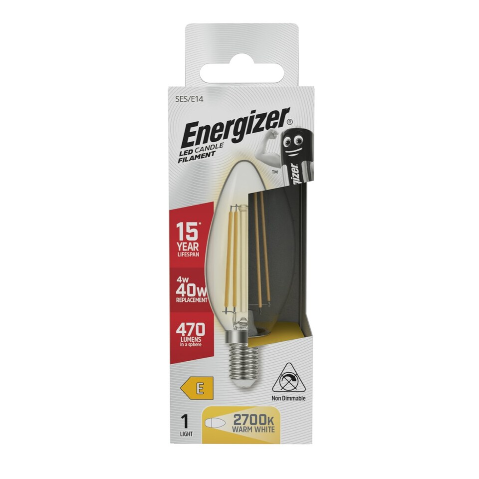 image 1 of Energizer LED Filament Candle E14 470lm 4W 2700K (Warm White) Light Bulb - Pack of 1