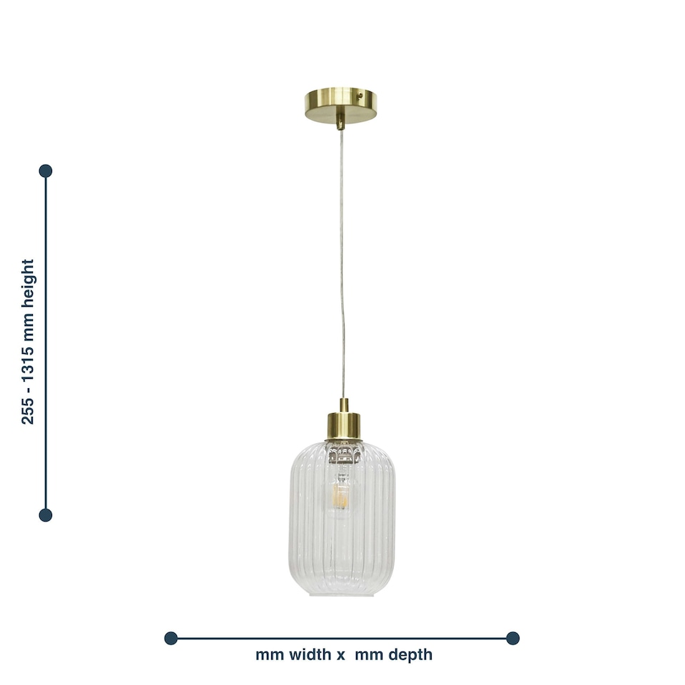 image 1 of Batley - Clear Ribbed Glass with Satin Brass Pendant Fitting Bronze | Clear
