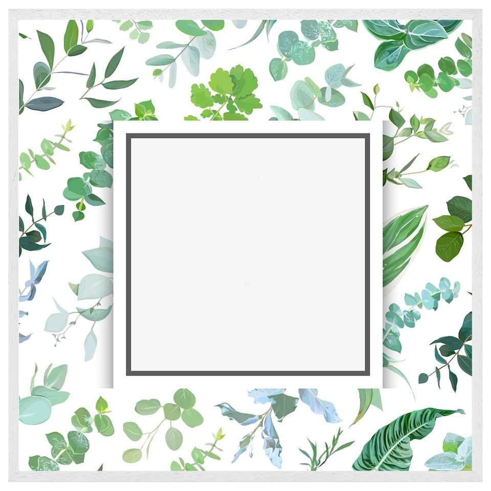 image 1 of Green leaves (Picture Frame) White | XS