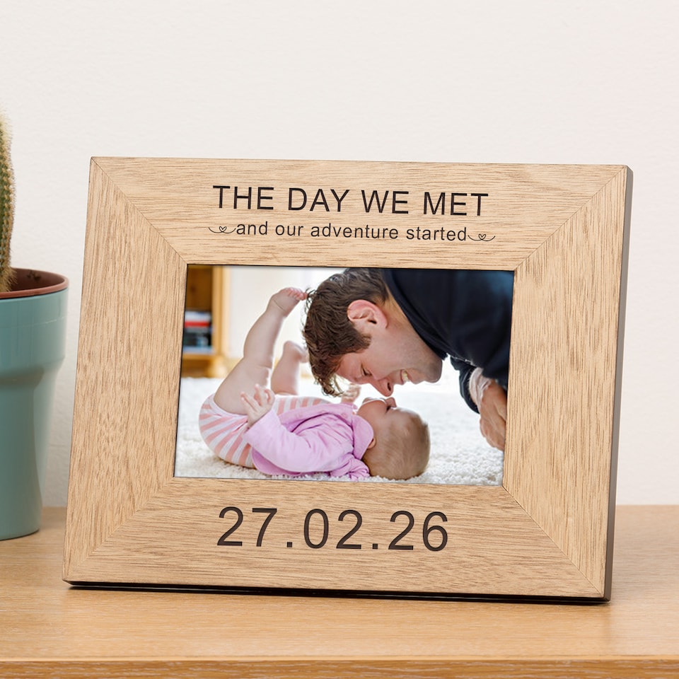 image 1 of Personalised The Day We Met Wood Picture Frame 7 x 5 New Baby Family