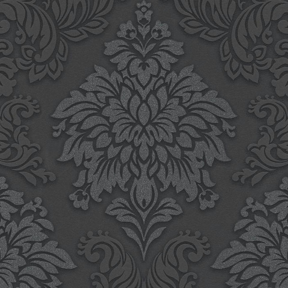 image 1 of AS Creation Lizzy London Baroque Textured Wallpaper - Charcoal Grey - 33ft x 21in Black