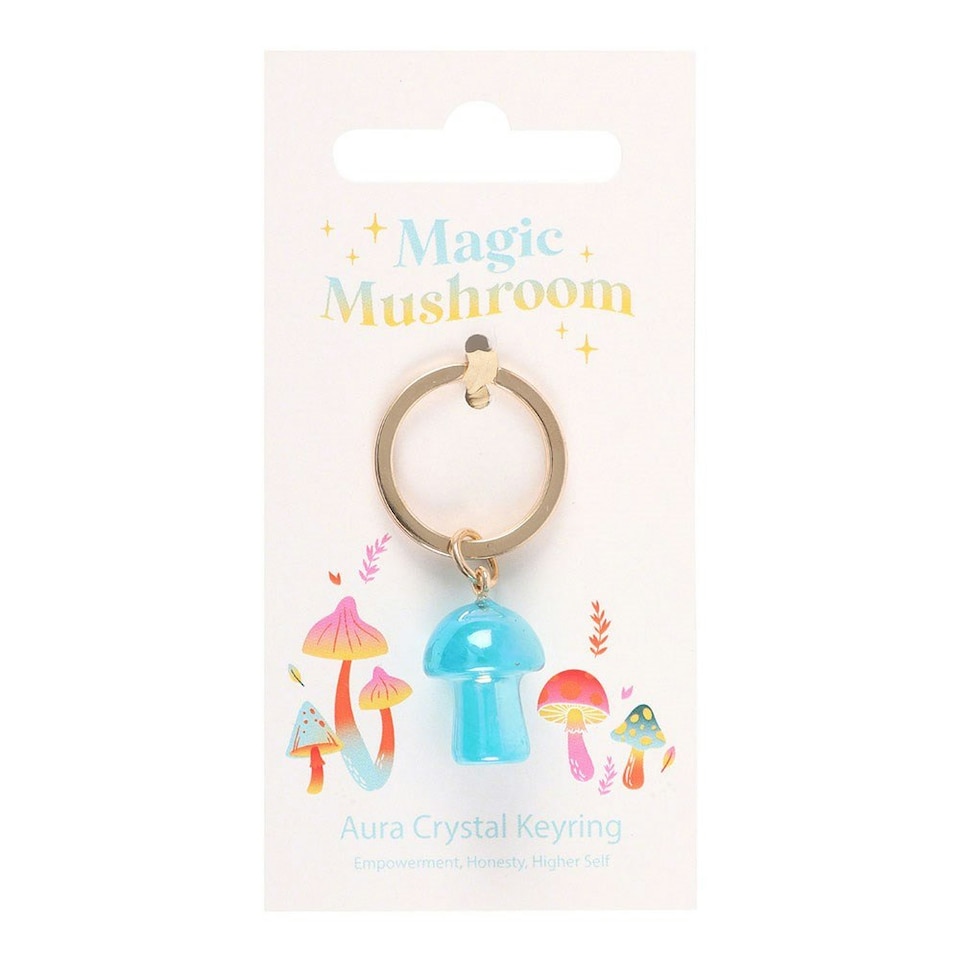 image 1 of Blue Aura Crystal Mushroom Keyring