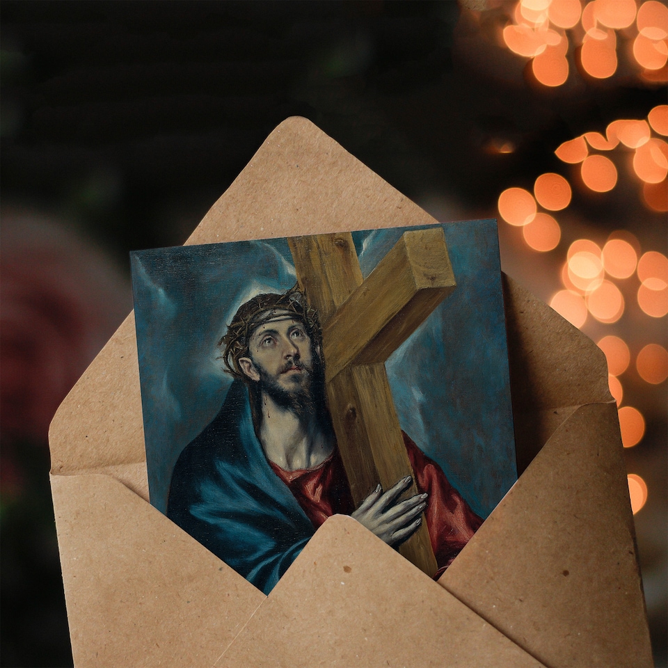 image 1 of El Greco Art Card Jesus Christ Carrying The Cross Blank Greeting Card