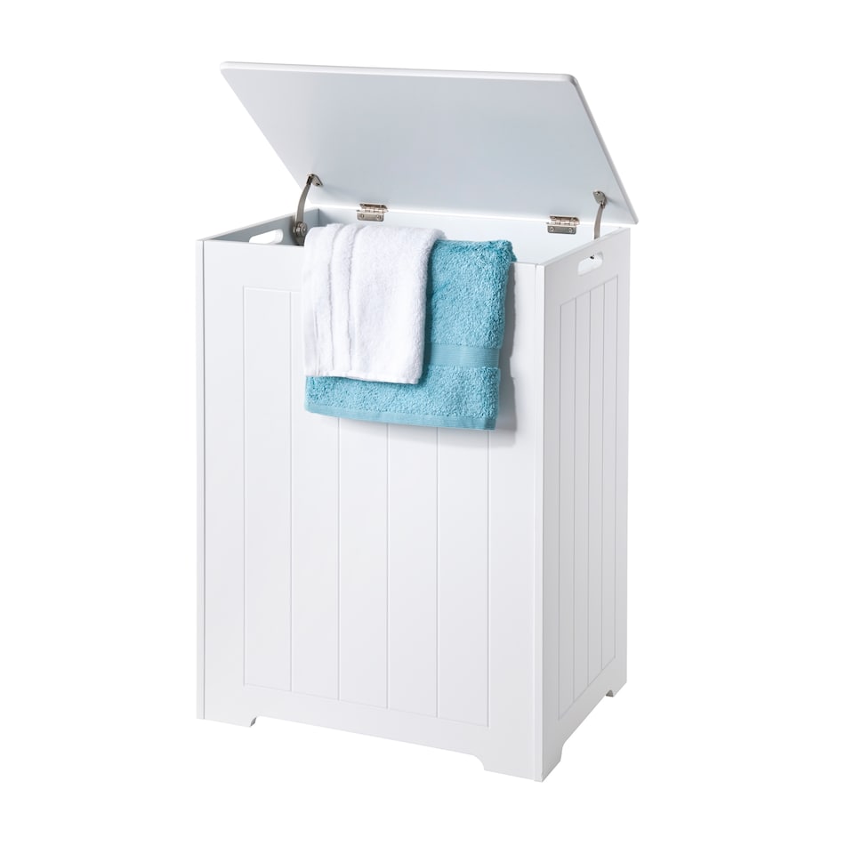 image 1 of Chester Large White Wooden Laundry Bin, Bathroom Storage Chest, Cabinet, Hamper