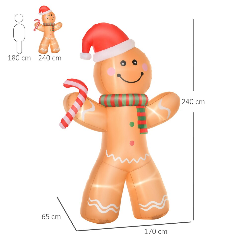 image 1 of HOMCOM 8ft Christmas Inflatable Gingerbread Man Lighted Indoor Outdoor Décor